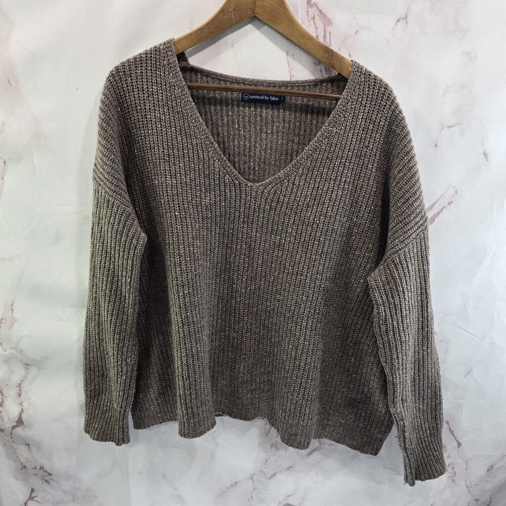 United By Blue Sweater Womens Medium Brown Wool V Neck Taupe Mushroom REI